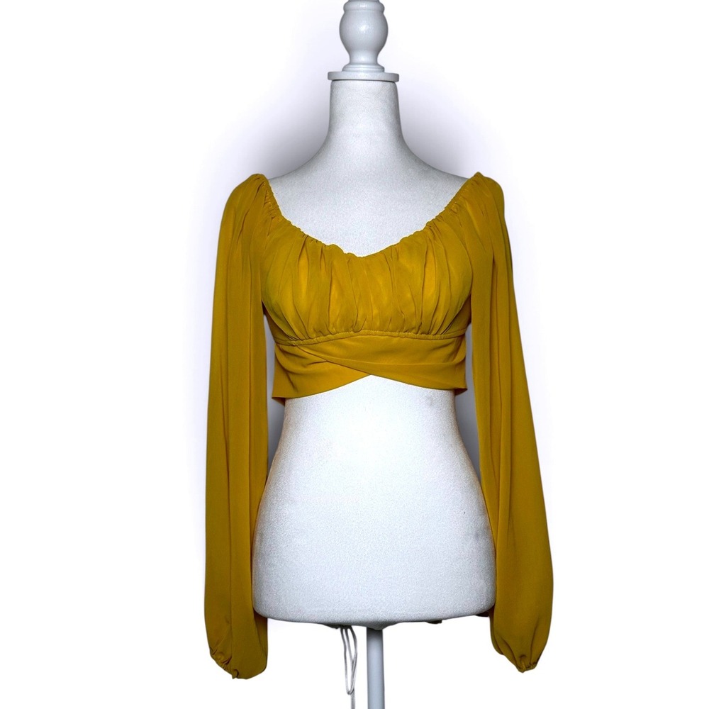 Windsor Yellow Chiffon Long Sleeve Tie Back Crop Top XS NEW